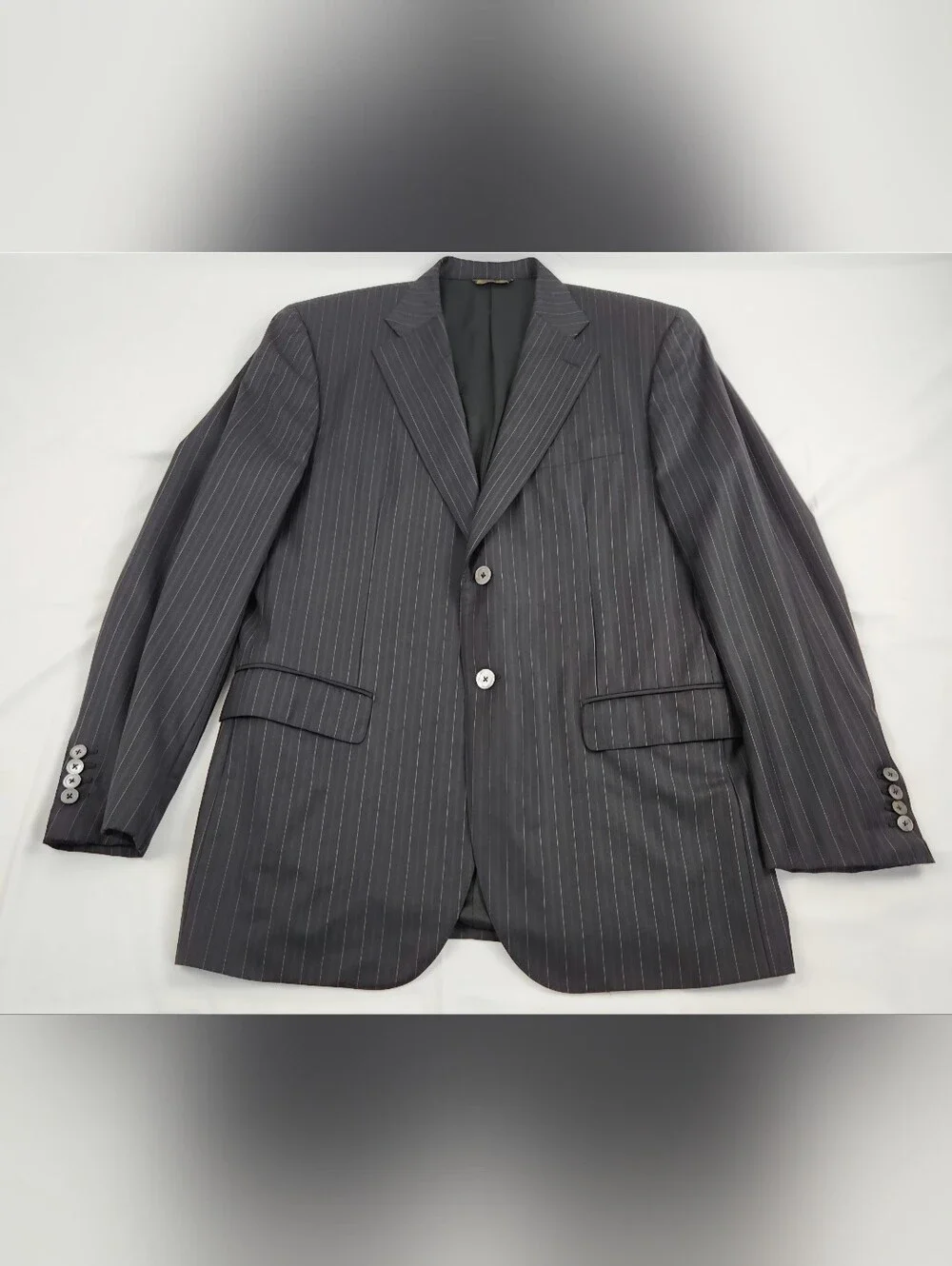 Burdi Chicago Suit Jacket Mens 44 Black Pinstripe 100% Super 150's Wool Handmade